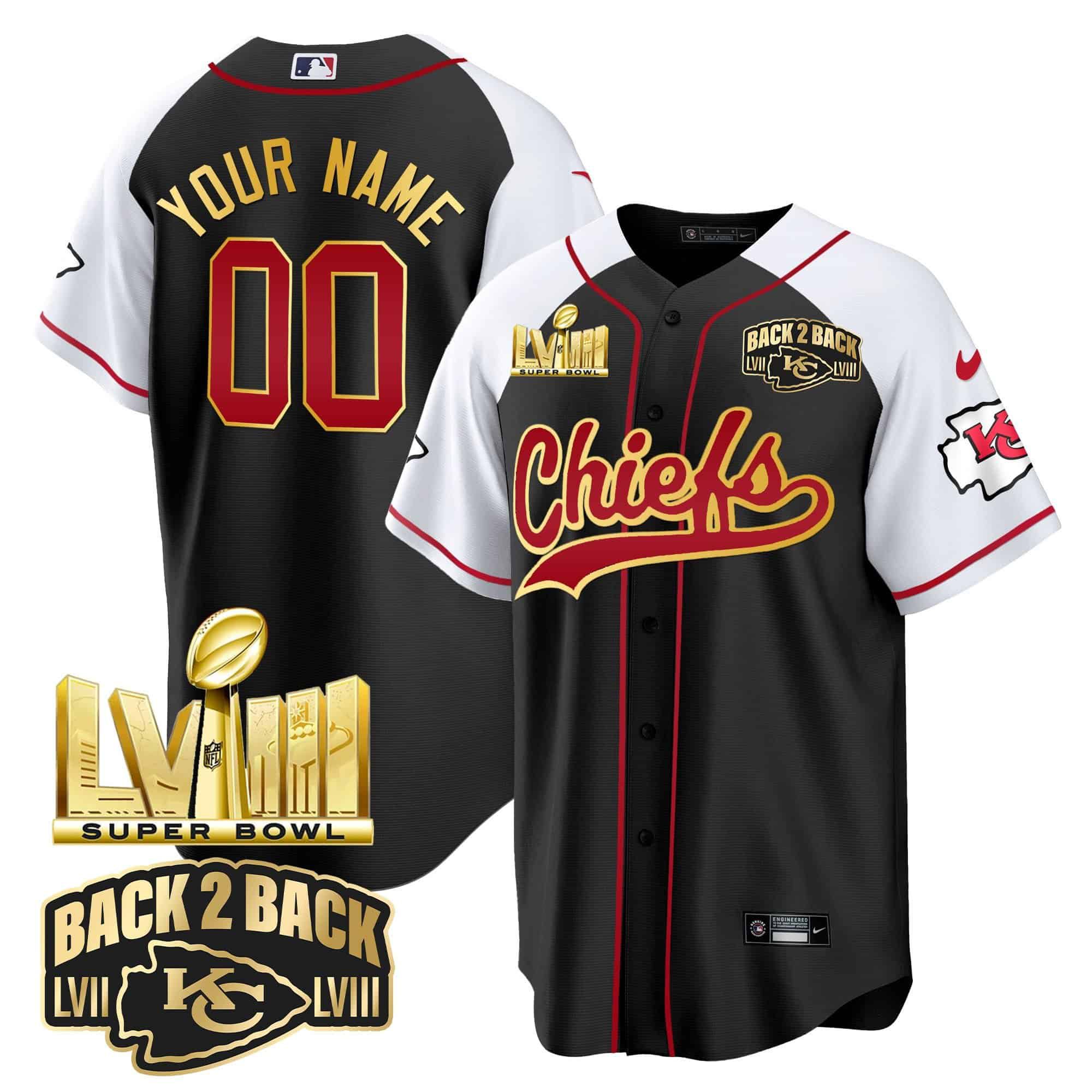 Men Kansas City Chiefs Black 2024 Nike Super Bowl LVIII Back-2-Back Gold Patch Baseball Custom NFL Jersey style 1->indianapolis colts->NFL Jersey